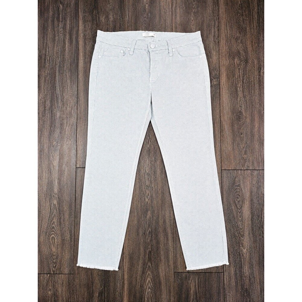 LC Lauren Conrad Womens 10 Skinny Jeans Blue White Gingham Raw Hem Check